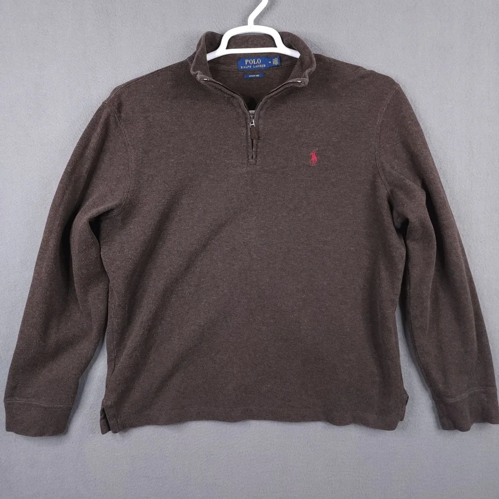 Polo Ralph Lauren Estate Rib Quarter Zip Pullover Sweater Brown Mens Medium
